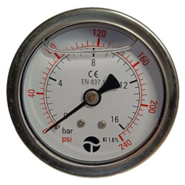 Μανόμετρο Φ40 οριζόντιο γλυκερίνης 0-16 bar / 0-174 psi